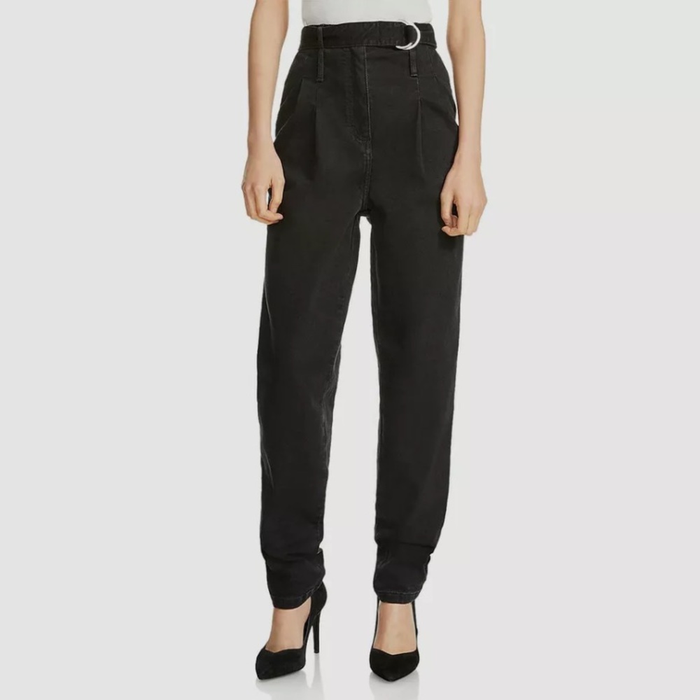 Maje Women Black Jeans Taper Leg Pleated High Rise Denim Pants Sz 40 Large - Picture 1 of 9